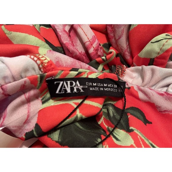 "Zara"Orange Pink Green Floral Flower Tropical Ruched Draped Bodysuit Size M-NWT - Picture 4 of 5